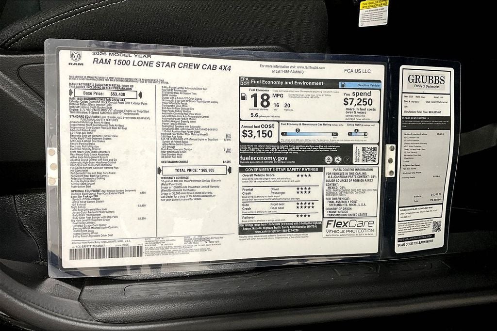 2026 RAM Ram 1500 RAM 1500 LONE STAR CREW CAB 4X4 5'7' BOX