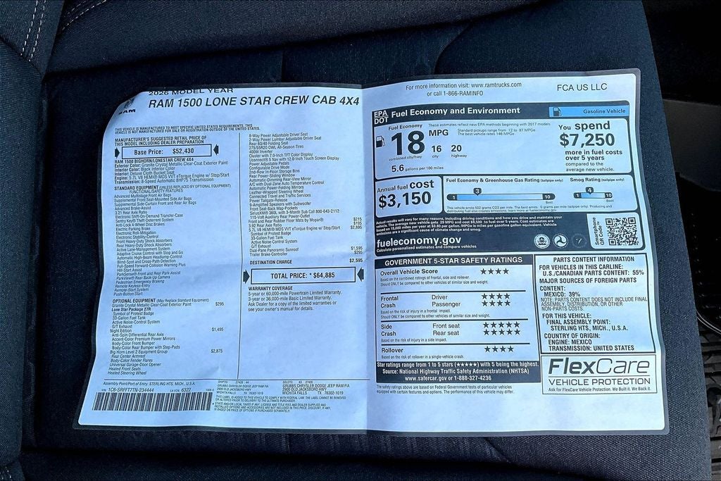 2026 RAM Ram 1500 RAM 1500 LONE STAR CREW CAB 4X4 5'7' BOX