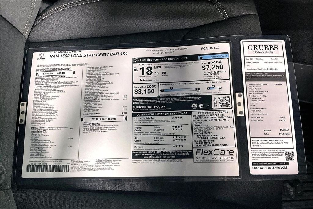 2026 RAM Ram 1500 RAM 1500 LONE STAR CREW CAB 4X4 5'7' BOX