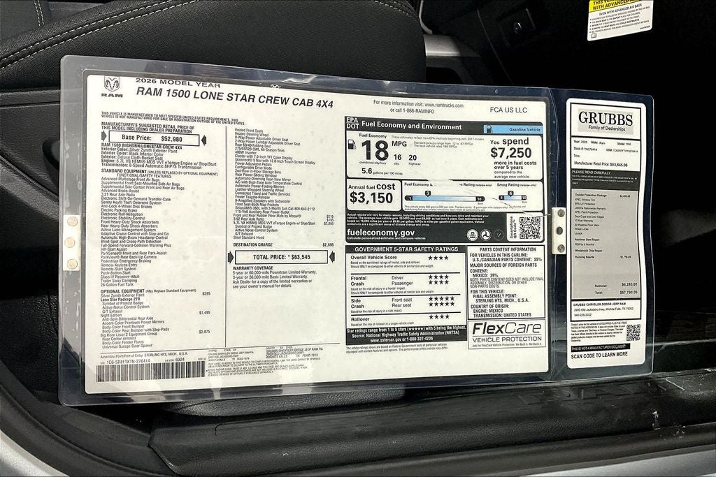 2026 RAM Ram 1500 RAM 1500 LONE STAR CREW CAB 4X4 5'7' BOX