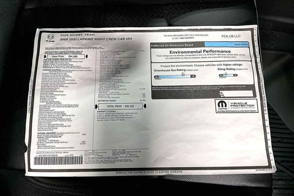 2026 RAM Ram 2500 RAM 2500 LARAMIE CREW CAB 4X4 6'4' BOX